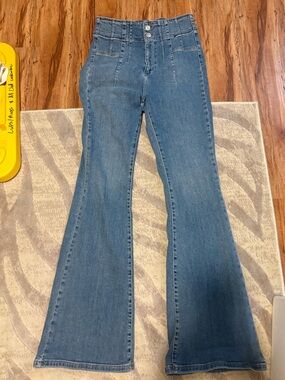 Free People High-Rise Medium Blue Flare Jeans